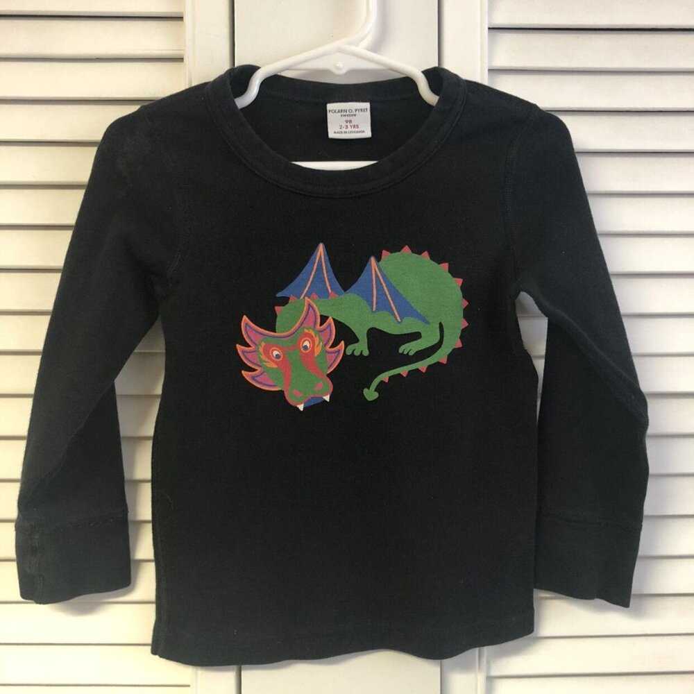 Polarn O Pyret Size 2-3 Black Long Sleeved Dragon Top